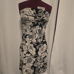 The Limited Black and White Floral Strapless Dress